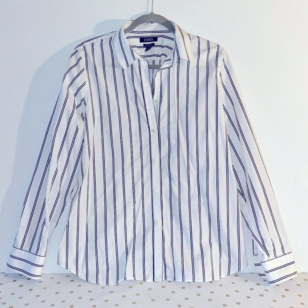 Chaps Black & White Stripe Button Down Men's Shirt Sz Xl